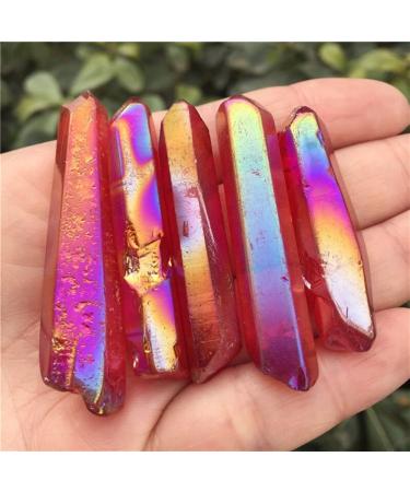 5 Pack Natural Crystal Points Rainbow Titanium Treated Quartz Rods Natural Quartz Crystal Minerals s