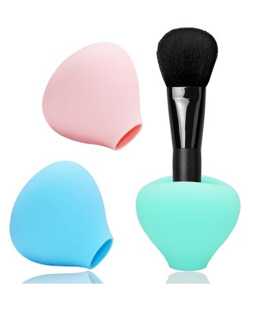 Makeup Brush Covers, Silicone Brush Organizer Case for Makeup Storage and Protect Makeup Bag, 3 Pack Reusable Brush Holders for Travel, Dustproof Brush Protector for Makeup Lovers and Wife Pink,Blue,Green