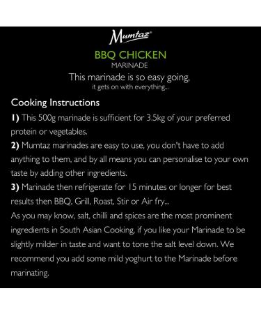 Mumtaz BBQ CHICKEN Marinade Sauce 500g 15 Minute Magic Marinade Medium Spiced BBQ-Grill-Roast-Stir or Air fry All Natural Ingredients Gluten Free Vegan Friendly. - Buy Online on GoSupps.com
