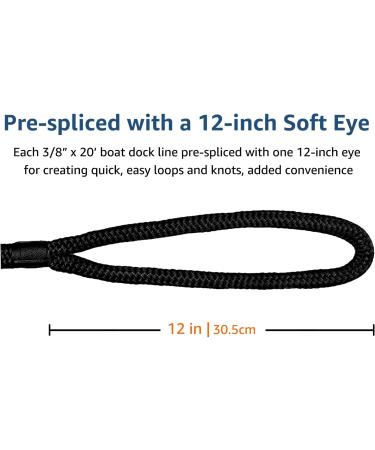 J-FM TWNTHSD 3/8 x 20' Double Braided Nylon Dock Line - Marine-Grade Boat Dock Lines for Boats - Pre-Spliced with 12' Loop- Premium Marine Rope - 2 Pack (Black) - Buy Online on GoSupps.com