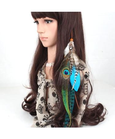 Zoestar Boho Feather Hair Clip Hippie Hair Extensions Indian Feather Clip Comb Hairpin Headdress DIY Accessories for Women and Girls (Set 2) - Buy Online on GoSupps.com