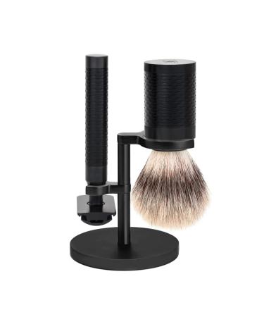 M hle Rocca Raziet - Silvertip fibre brush razor planer holder - Matt black stainless steel with DLC coating - vegan matt black 1.00