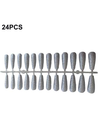 Dajidafu 24 Pieces False Nails Full Cover T-shaped Extra Long Press on Coffin Style Nail Tips DIY Supplies for Home Salon silver - Buy Online on GoSupps.com