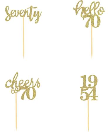 Shop 24PC Gold Glitter 70th Birthday Cupcake Toppers - 1954 Vintage Party Decorations & Accessories - Buy Online on GoSupps.com