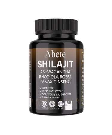 Shilajit Capsules Supplement 9000mg Equivalent with Ashwagandha Rhodiola Ginseng Shilajit Supplement for Energy & Stress 60 Capsules 60 Days Supply Shilajit-1pack