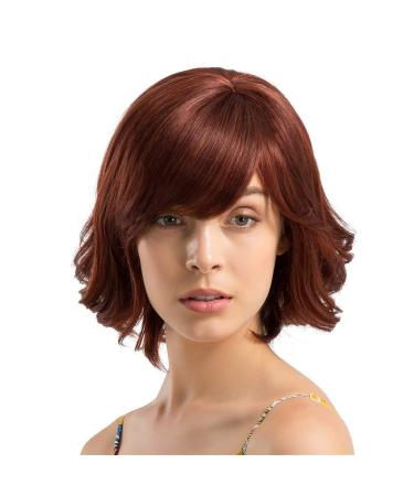 Wig Women Brown Curly Bob Hair Synthetic Short Wavy Human Head Anime Party 80s