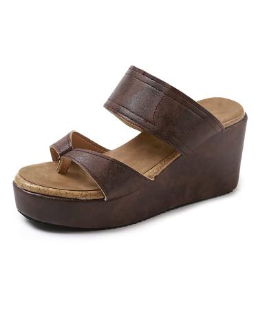 Casual Platform Roman Women's Slippers Summer Soft Big Toe Foot Correction Beach Sandal for Bunion Corrector with Arch Support Wedge Travel Shoes 8.5 Brown