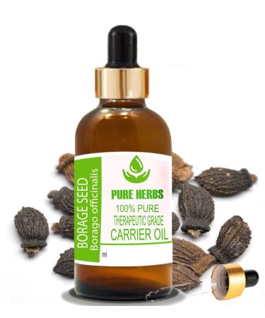 Pure Herbs Borage Seed Oil (Borago officinalis) Pure & Natural Therapeutic Grade Carrier Oils with Pipettes (30 ml)
