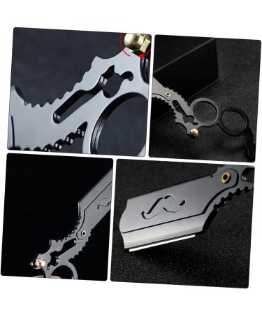 Minkissy 2-Pack Manual Hair Grain Knife Holder & Eyebrow Trimmer - Multi-Purpose Steel Scissors Razors for Hairdressing - 15.2x5.5cm - Black - Buy Online on GoSupps.com