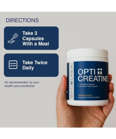 Opti + Creatine Monohydrate Capsules | Support Muscle Recovery Energy and Healthy Stamina* | Daily Creatine Supplement | 180 Capsules/60 Servings - Buy Online on GoSupps.com