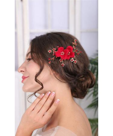 Sither Red Bridal Floral Hair Comb - Wedding Hair Accessories for Bride | Headpiece for Wedding Party, Prom - Gift for Women - Buy Online on GoSupps.com