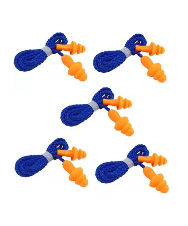 5 Pairs Corded Ear Plugs Reusable Silicone Earplugs with String Banded Ear Plug Sleep Noise Cancelling for Hearing Protection