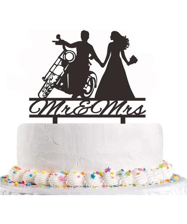 Motorcycle Wedding Cake Topper Bride and Groom with Motorbike Cake Topper Funny Motorcycle Couple Cake Topper for Wedding/Engagement/Bridal Shower Party Decoration - Buy Online on GoSupps.com