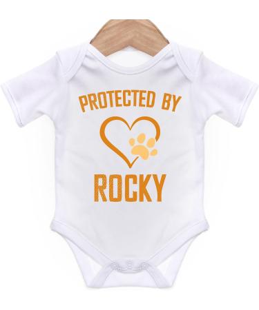 Personalized Protected By [Dog Name] Baby Grow for Baby Girl or Boy | Cute & Comfortable Vests with Matching Dog Scarf | 0-3 Months White - Buy Online on GoSupps.com