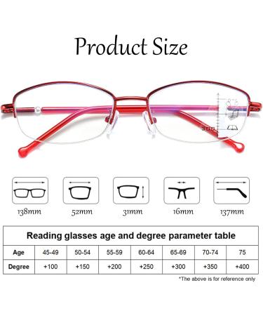 Bezax Semi-Frame Reading Glasses for Women | Blue Light Blocking Computer Readers | Progressive Multifocus +1.0 to +3.0 | Red +2.50 | International Shipping - Buy Online on GoSupps.com