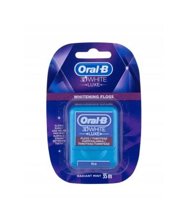 Oral-B 3D White Luxe Dental Floss 35 m Plaque Remover for Teeth Surface Discoloration Prevention Radiant Mint