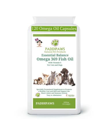 PADDIPAWS High Strength Omega Fish Oil for Dogs - 120 Softgel Capsules of Omega 3 for Dogs and Cats - Omega 3 6 9 with essential acids EPA and DHA. Dry Skin Stiff Joints Allergies Hips. - Buy Online on GoSupps.com