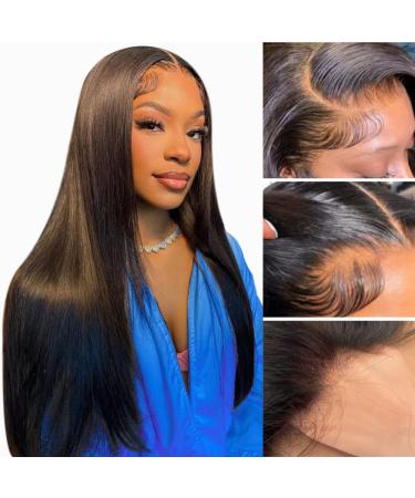 Straight Lace Front Wigs Human Hair Pre Plucked 13x4 Transparent HD Lace Frontal Wigs 180% Density Glueless Lace Front Wig Brazilian Virgin Human Hair Wig for Black Women with Baby Hair 24 Inch 24 Inch 13x4 Straight Lace...
