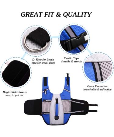 Dog Life Jacket Vest | Lightweight & Reflective Pet Lifesaver with Lift Handle | Leash Ring | Blue - Small - Buy Online on GoSupps.com