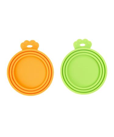 PetBonus Silicone Pet Can Lids, Dog Cat Food Can Covers, Universal Size Can Tops, 1 fit 3 Standard Size Food Cans, BPA Free Dishwasher Safe Green+ Orange