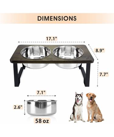 Siooko Elevated Dog Bowls Wood Raised Stand with 2 Stainless Steel Bowls | Non-Slip Feet | 7.7 Tall | 58 oz Capacity - Buy Online on GoSupps.com