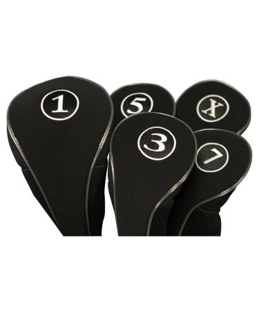 Black Golf Zipper Head Covers Driver 1 3 5 7 X Fairway Woods Headcovers Metal Neoprene Traditional Plain Protective Covers Fits All Fairway Clubs