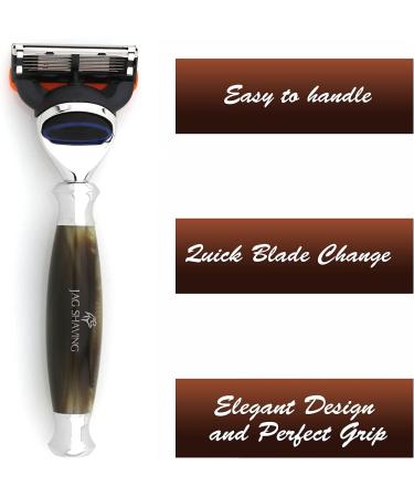 Jag Shaving Jags Lee Razor Set 3-Part Razor with 5 Blades Synthetic SilverTip Brush & Elegant Stand Premium Shaving Experience - Buy Online on GoSupps.com