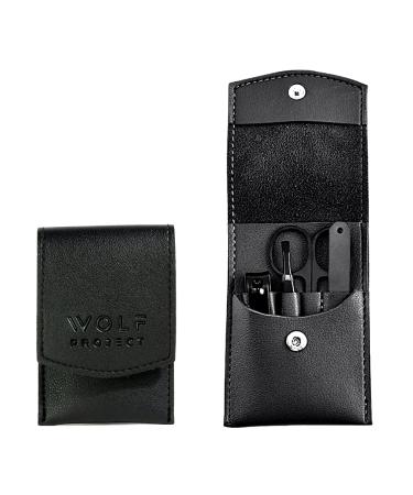 Wolf Project Mens Nail Grooming Kit - Mens Manicure Set: A 4-piece (Tweezers And Nail Clipper Set With File And Scissors) Stainless Steel Grooming Kit For Men - The Perfect Travel Nail Kit For Men