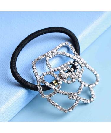 Yheakne Rhinestone Flower Hair Tie Scrunchies - Silver Crystal Ponytail Holder for Women and Girls - Buy Online on GoSupps.com