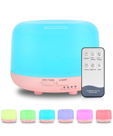 DIFFOFE 300ML Aromatherapy Essential Oil Diffuser with Remote Control Home Air Humidifier 8-Hour Quiet Scent Diffuser 4 Timer Settings 7 LED Color Changing Light for Bedroom Small Rooms (Pink)