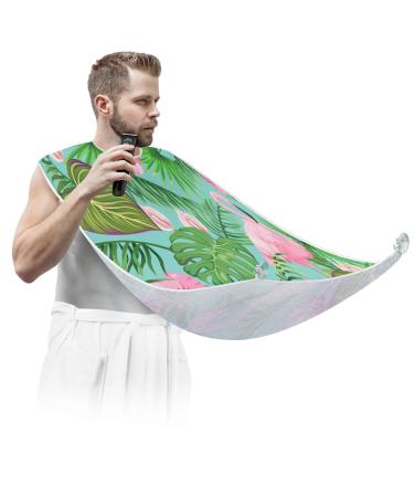 Beard Bib Apron Beard Bib Hair Catcher for Men Shaving and Trimming Non-Stick Waterproof Beard Cape Grooming Cloth Flamingo Flowers Leaf