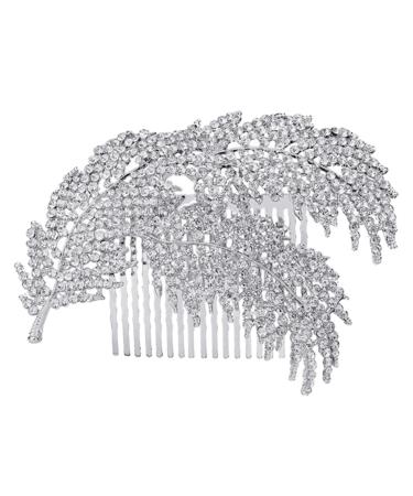 DOITOOL 1pc Wedding Hairpin Bridal Headpiece Diamond Hair Clip Pearl Diamond Headpiece Mothers Day Side Combs Silver Hair Clips Bridal Tiara Hair Comb Pin Rhinestone Bride Leaves Headgear
