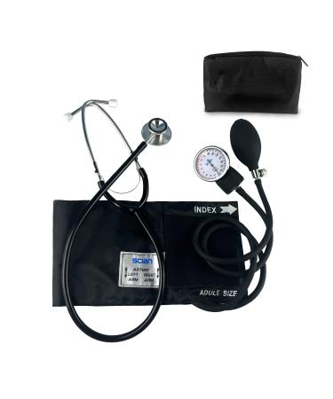 Scian Manual Blood Pressure Cuff Aneroid Sphygmomanometer with Adult Cuff 22-42cm and Dual Head Stethoscope Professional Emergency BP Kit with Carrying Bag for Nurse Doctor (Black)