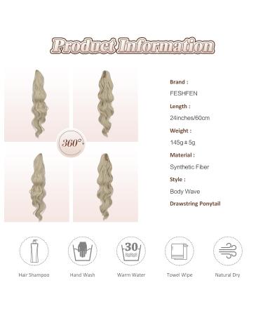 Feshfen Ashblond 60cm Ponytail Hair Extension - Wavy Curly Synthetic Hair Part for Women - Buy Online on GoSupps.com
