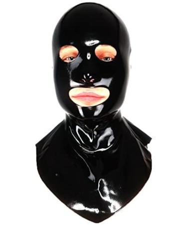 Latex hood unisex rubber mask executioner mask with holes for the eyes nose and mouth black without zipper unit size Black Without Zipper unit size