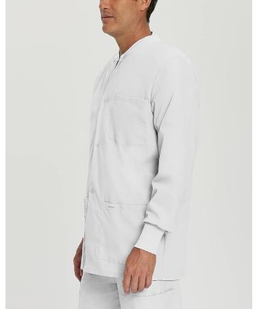 Landau Essentials Men's Relaxed Fit Snap-Front Scrub Jacket - White Twill (Size Medium) - Buy Online on GoSupps.com