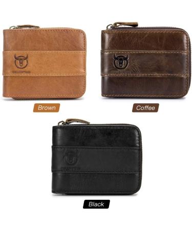 Leather Bifold Zipper Wallet for Men Travel Purse Pouch Gift Black - Buy Online on GoSupps.com