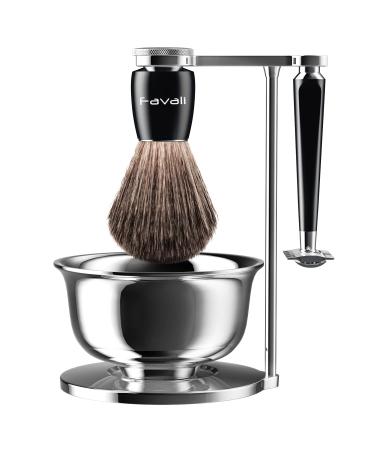 Favali 4 In1 Razor Set-Razor Hobel Stand + Razor + Imitated Dachshaar Rasier brush + razor planer (razor + 10 razor blades) Razier set men's gift set for classic wet shaving razor-02