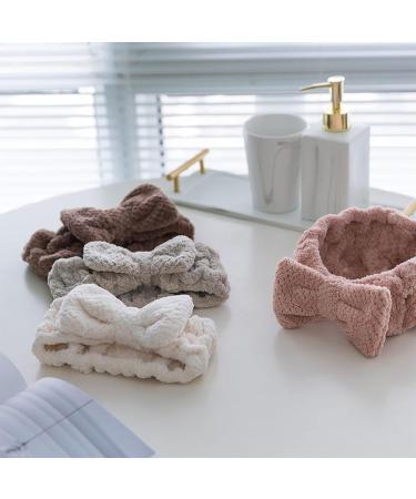 Senllori 4-Piece Spa Bowknot Hair Bands - Coral Fleece Makeup Headbands for Face Washing Showers Yoga & Skin Care - Elastic Cosmetic Accessories - Buy Online on GoSupps.com