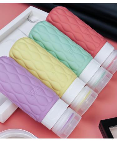 4 Pack Travel Bottles for Toiletries with Labels 100ML Silicone Travel Bottles Set with Clear Zipper Toiletry Bag Leakproof Refillable Squeeze Travel Size Containers for Shampoo Conditioner Pink/Green/Yellow/Purple - Buy Online on GoSupps.com