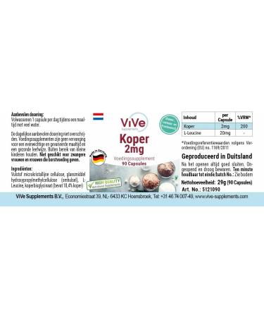 Copper 2 mg - 90 Vegan Capsules | Copper Bisglycinate - Essential Trace Element | Quality from Germany - ViVe Supplements - Buy Online on GoSupps.com
