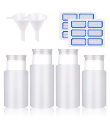 Push Down Pump Dispenser INFILILA Alcohol Acetone Pump Dispenser Bottles 4PCS 2x180ml 2x160ml with 2PCS Bonus Label Sheet&2PCS Funnels Empty Pump Dispenser Bottle Kit For Polish&Makeup Remover etc A-Push Down Pump Dispen...
