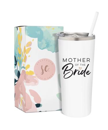 SassyCups Mother of the Bride Cup | Vacuum Insulated Stainless Steel Tumbler for Bride's Mom | Engagement Announcement | Travel Mug for Bride's Mother | Bridal Party (22 Ounce, White) White, Black/Gold