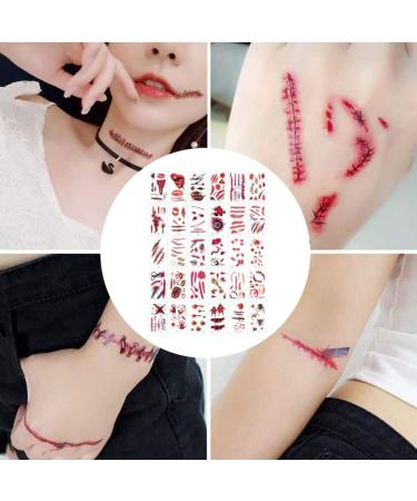 Tattoo Stickers Halloween Temporary Tattoos Blood Wound Bleeding Scar for Halloween Makeup Zombie Makeup Party Cosplay Costume Face Decals Prank Zombies Party Supplies - Buy Online on GoSupps.com
