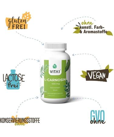 Vita1 L-Carnosine 500mg - 60 Vegan Capsules | Gluten-Free Kosher Supplement for Vegans & Vegetarians - Buy Online on GoSupps.com