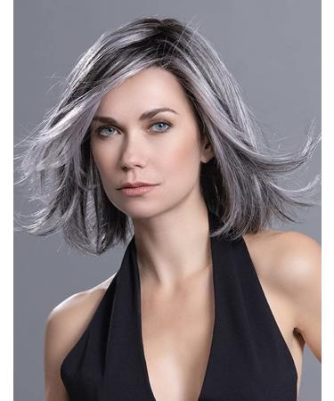 RENERSHOW Ombre Grey Short Bob Wig with Curtain Bangs - Natural Straight Mix Gray Heat Synthetic Salt N Pepper Wig for Women - Buy Online on GoSupps.com