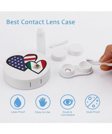 Interlocking Hearts American Mexico Flag Contact Lens Case - Portable Cute Lens Holder with Mirror for Travel - Buy Online on GoSupps.com