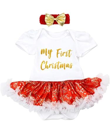 FYMNSI Baby Girls My First Christmas Outfit 4pcs Set | Newborn Infant Xmas Party Clothes | Princess Tutu Romper Dress | 0-3 Months White - Buy Online on GoSupps.com