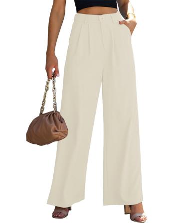 Vetinee Wide Leg Casual Dress Pants for Womens High Waisted Work Pants with Pockets Trousers for Business Office L Vanilla Ice