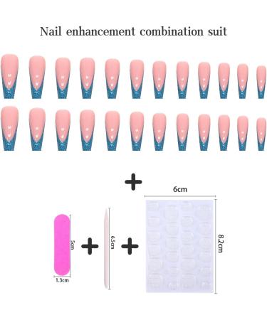 24pcs French False Nails Glitter Blue Tip Stick on Nails Long Square Press on Nails Removable Glue-on Nails Full Cover Fake Nails Women Girls Nail Art Accessories 0266Y35 - Buy Online on GoSupps.com